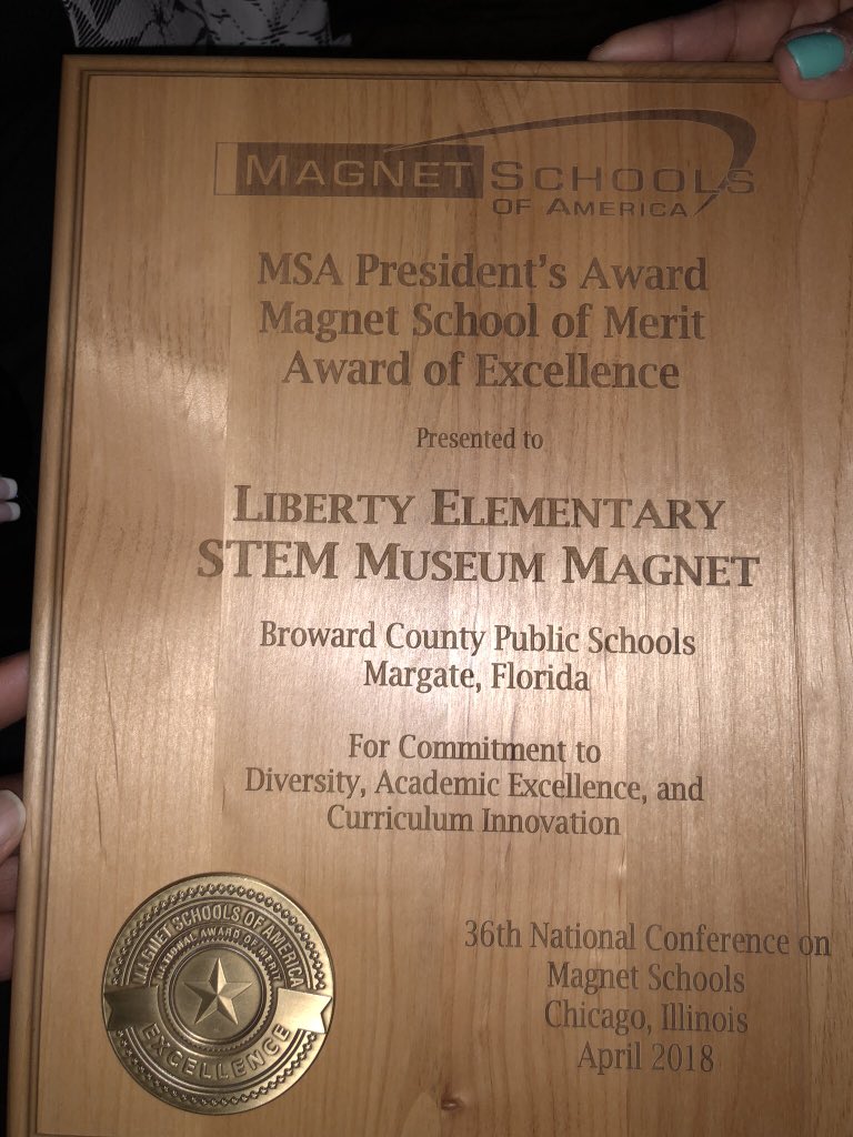 PETigers's tweet photo. BIG CONGRATULATIONS to our sister school @LibertyElSchool for receiving the President’s Award of Excellence. We are very proud of you and the awesome job you do. #browardstem #BCPSProud #sproutingSTEM #MSA2018 https://t.co/ateVeOquJx