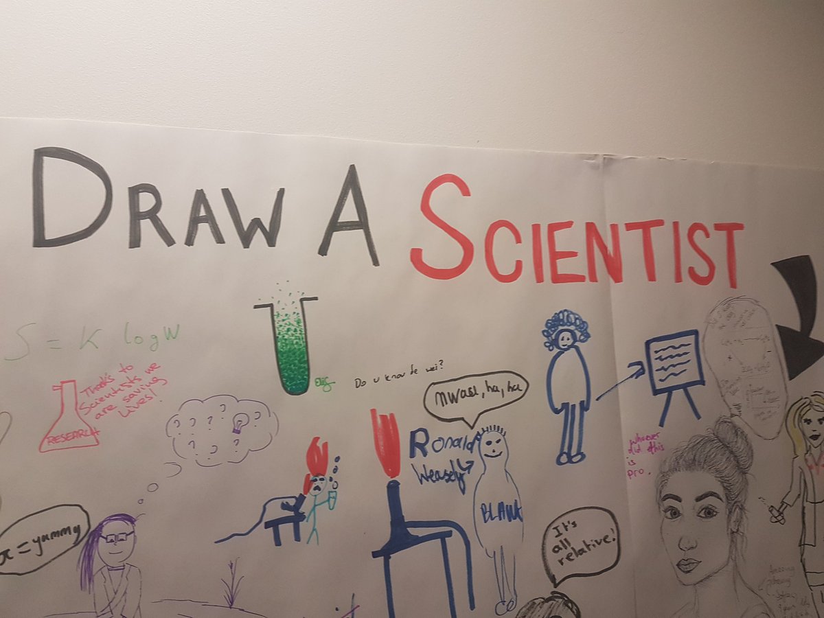 ImperialSpark's tweet photo. Kids hard at work in our #ImpFest #ReflectionZone!
'Draw a scientist' was a major hit. Here are just some of their ideas. https://t.co/Y15MZVUhoz