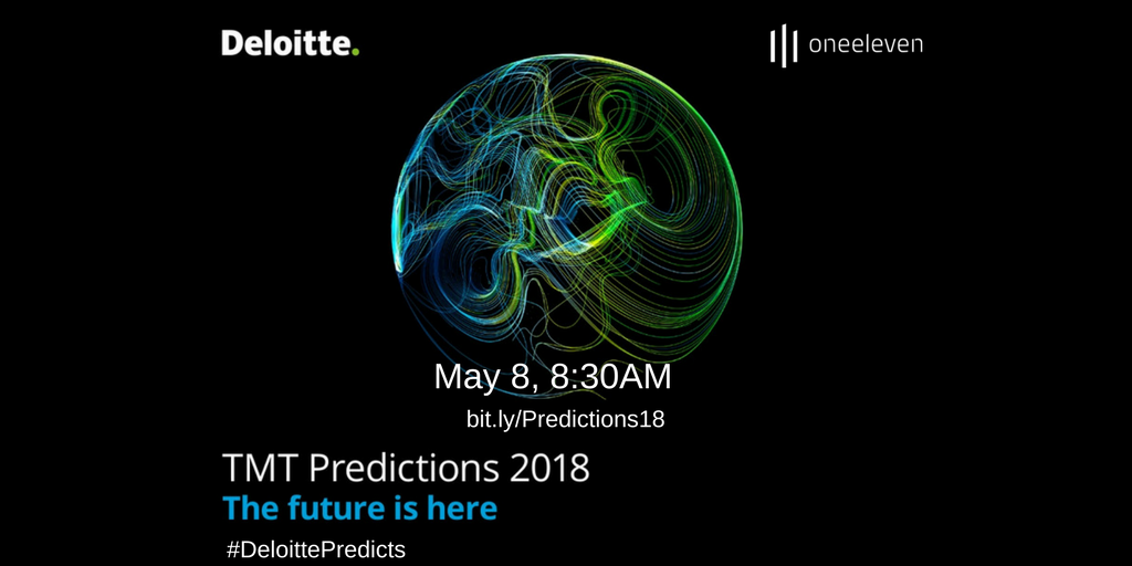 oneeleven_111's tweet photo. Join us and @DeloitteCanada for breakfast on Tuesday, May 8th with Duncan Stewart, @dunstewart, Director of Research, Technology, Media & Telecommunications! See what the future holds for technology, media and telecommunications: https://t.co/fJywkjVAgg #Predictions18 https://t.co/cWN0EPzGt8