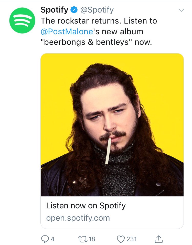 COED's tweet photo. What’s up with Spotify editing out @PostMalone’s tattoos? https://t.co/kjivz3MgoN