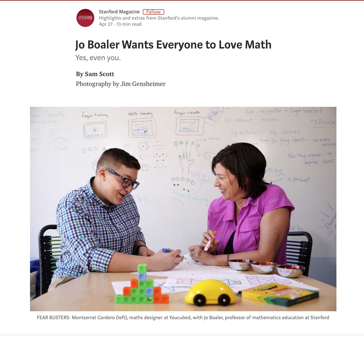 joboaler's tweet image. I have been nervously awaiting this article on my work from Stanford magazine. I love that it talks about the teachers who I have worked with. It also shares some previously unshared stories of my childhood!  What do we think youcubians? medium.com/stanford-magaz…
