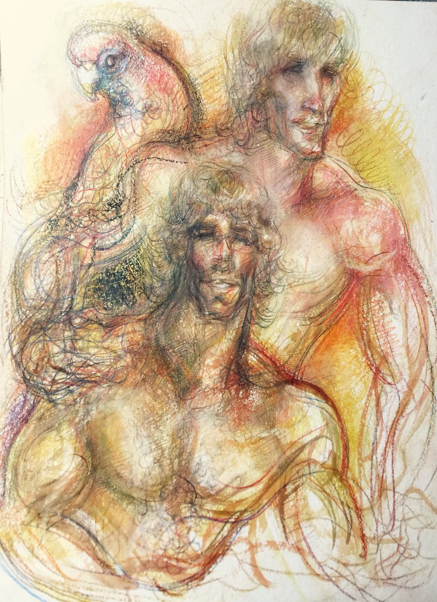 I finally finished this Kevin and Kerry variant with a parrot. Treated as an experiment like a lot of my things. Weirdness is brewing beneath. Do love the subjects of course.

#drawing @KevinVonErich #kerryvonerich @VintageProToday @SMUheavyweight