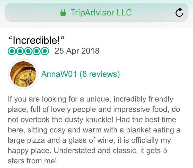 dustys_pizza's tweet photo. Amazing 5* review on @TripAdvisor 

#dustyknuckle #pizza #cantonlife https://t.co/LuP6JIrKfE