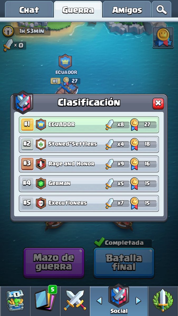 Ganando la segunda guerra de clanes! 

Estamos buscando nuevos miembros que participen en nuestra guerra, en 2 horas abrimos plazas para quien quiera unirse al clan.