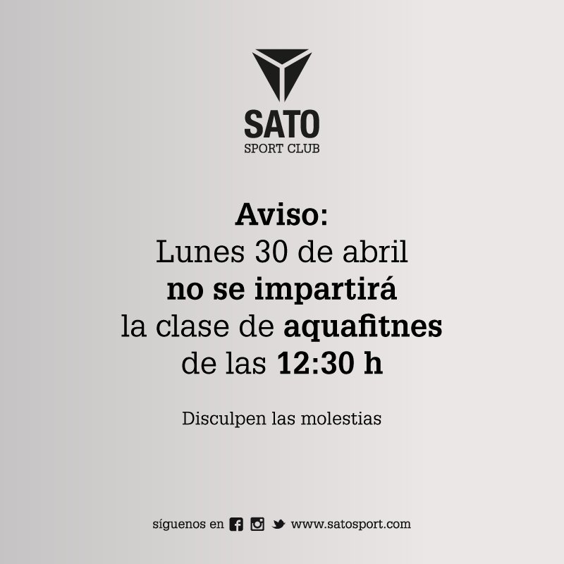 De forma excepcional, mañana lunes 30 de abril, no se impartirá la actividad de Aquafitness a las 12:30h.
Disculpad las molestias.