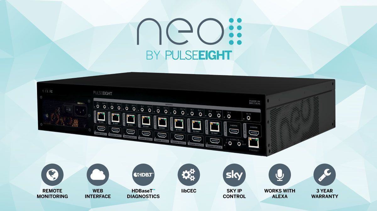 pulse_eight's tweet photo. PRODUCT PROFILE - neo:8 HDBaseT Matrix

8 HDMI inputs, 8 @HDBaseT outputs, 2 HDMI outputs, Amazon Alexa voice control, Sky IP control, 3 year warranty plus a virtually silent design!

Find out more at https://t.co/bo82UsKxln or by emailing sales@pulse-eight.com

#m… https://t.co/pgQMHCDeTu