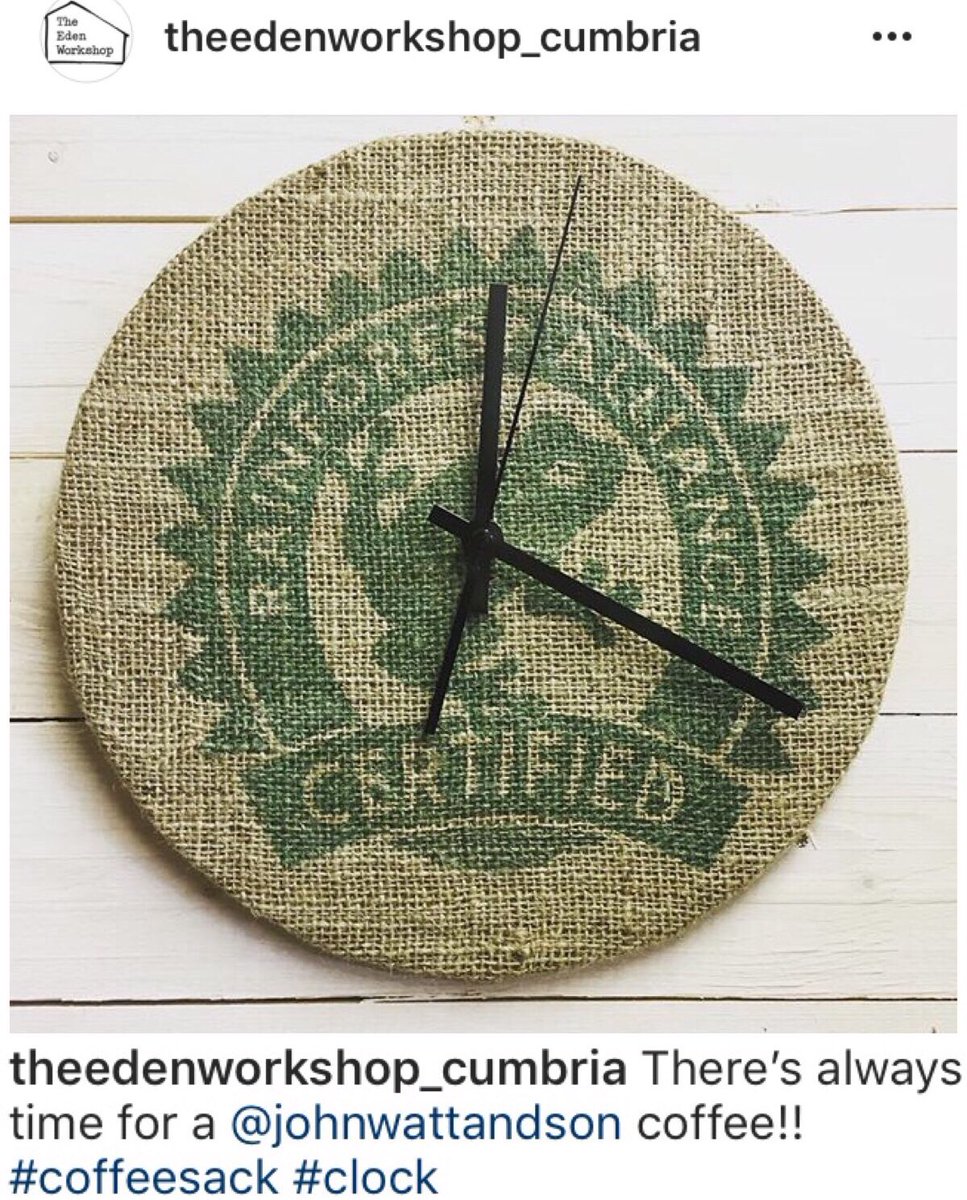 JWBlackfriars's tweet image. We want this #clock ! #ClockGoals - #handmade by #TheEdenWorkshop using one of our #coffee #sacks ! We would love one for our #JohnWattAndSon #BlackfriarsSt branch 😍😍😍 #MadeInCumbria #Craft #Workshops #Cumbria