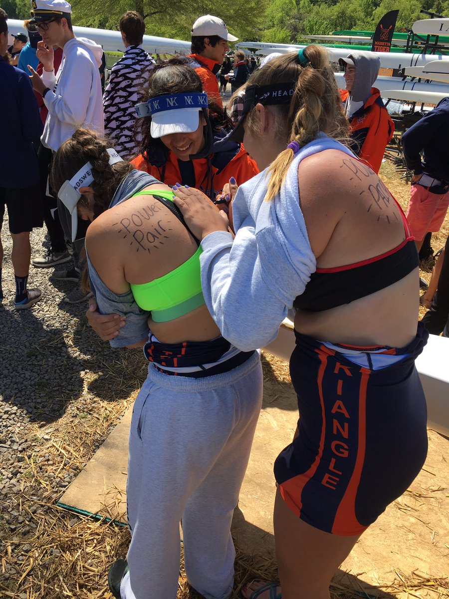 mjgeeee's tweet photo. Adrenaline is building at @TriangleRowing prep station! Women's Varsity 2 (pair) psych'n out the competition "If you can read this, we're coming 4 U" #TRCstrong https://t.co/DnVYSyne93