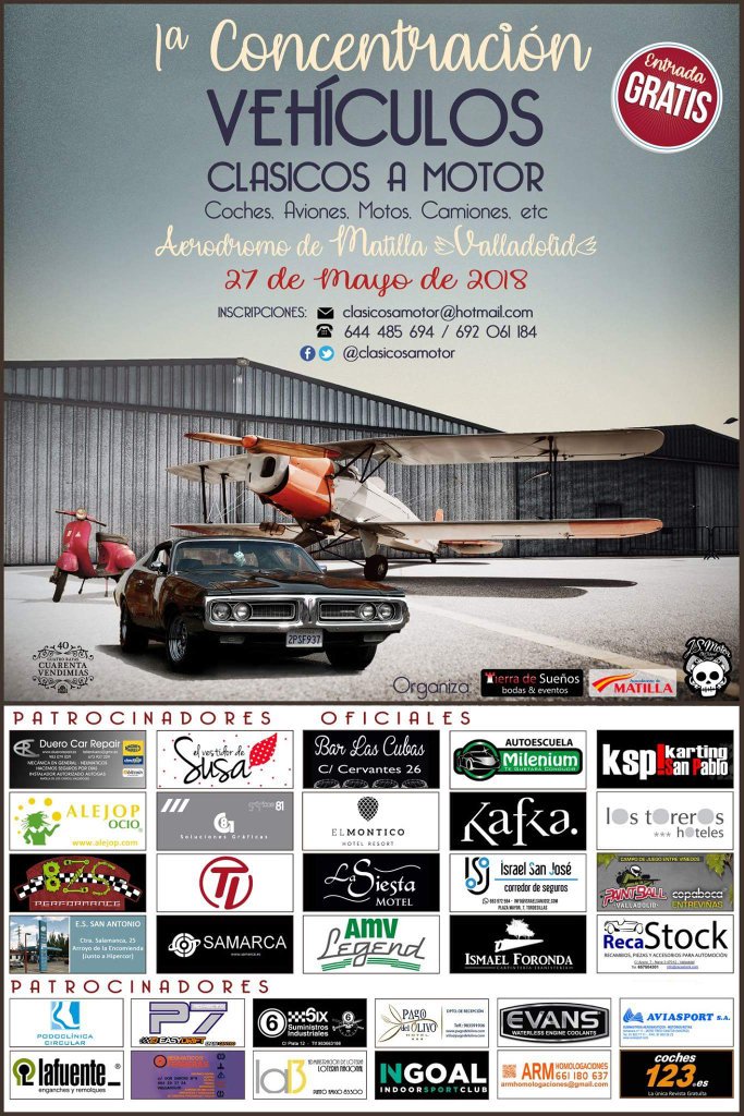 Clasicos_a_motor (@clasicosamotor) on Twitter photo NOS AYUDAIS A COMPARTIR?
En 1 Concentración <a href="/clasicosamotor/">Clasicos_a_motor</a> a #Valladolid, la 1ª en juntar coches, aviones, motos, furgonetas... Y acompañada de ocio familiar:
- MARKET
- VERMÚ
- SWING
- ENTRENAMIENTO aéreo
- ZONA INFANTIL
- EXHIBICIONES
- MUSICA
- FOOD TRUCK
- EXPOSICIÓN
Etc NOS AYUDAIS A COMPARTIR?
En 1 Concentración <a href="/clasicosamotor/">Clasicos_a_motor</a> a #Valladolid, la 1ª en juntar coches, aviones, motos, furgonetas... Y acompañada de ocio familiar:
- MARKET
- VERMÚ
- SWING
- ENTRENAMIENTO aéreo
- ZONA INFANTIL
- EXHIBICIONES
- MUSICA
- FOOD TRUCK
- EXPOSICIÓN
Etc