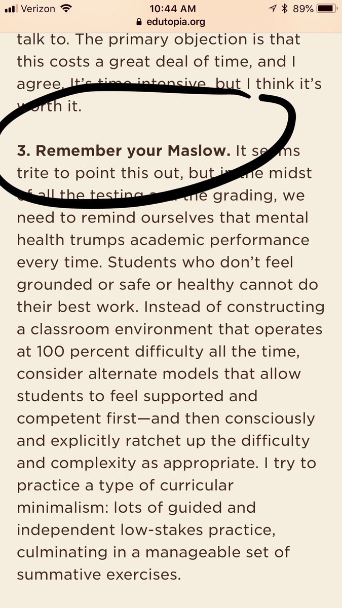 Thank you, <a href="/edutopia/">edutopia</a>, for this reminder! Kids don’t need to hear how important testing is when they didn’t have a safe home the night before. Focus on their needs more than their scores.  #maslow