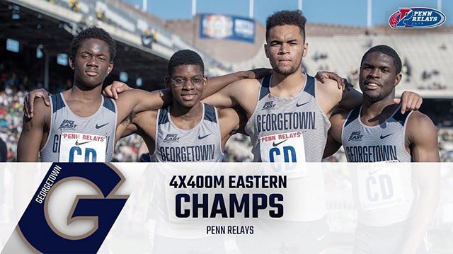 Eastern Champs!  Congrats to the men’s 4 x 400! 
#allfreshmanteam #gohoyas #georgetown #georgetownathletics #georgetowntrackandfield #hoyas #hoyasaxa #nike #pennrelays ift.tt/2HZiy1m