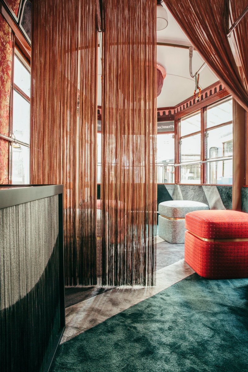 Cristina Celestino’s dreamlike Tram Corallo was my favourite show in Milan this year. The 1920s tram, with interior by <a href="/designattico/">Cristina celestino</a> #CristinaCelestino, made stately progress around Brera, dressed in finery included blinds in <a href="/rubelli/">Rubelli Group</a> Goldfinger silk brocade #FuoriSalone2018
