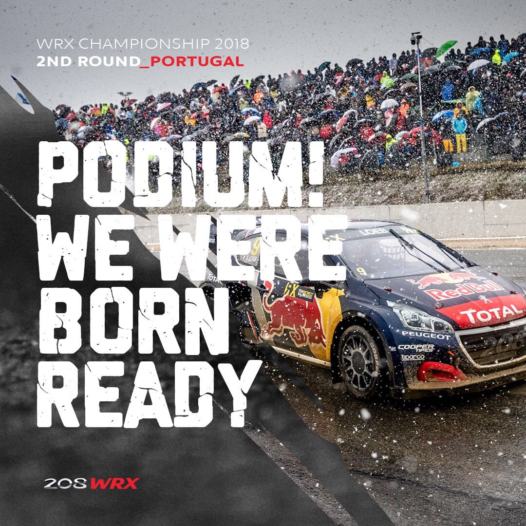 Peugeot's tweet photo. Once again, we rise to the PODIUM! 2nd on our 2nd race, congrats @SebastienLoeb for this wonderful finish under the snow. Our #PeugeotSport #DreamTeam was #BornReady at #MontalegreRX https://t.co/5iqjoiWXPF