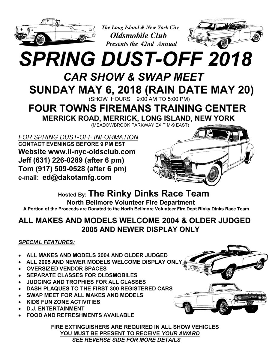 motormouthradio's tweet photo. Car Show: The LI and NYC Oldsmobile Club 42nd Annual Spring Dust-Off 2018 Sunday, May 6th
https://t.co/4puTJMYvI4
WHERE: Four Town Firemans Training Center, Merrick Road, Merrick, Long Island, NY WHEN: Sunday, May 6th, 2018. Show Hours 9AM- 5PM. https://t.co/w6jgBH0CEN