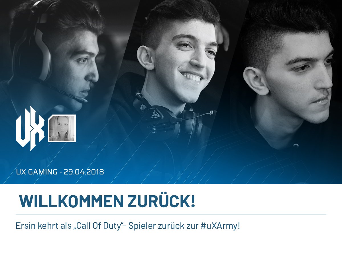 UXGamingDE's tweet image. Ersin ist ab sofort wieder bei UX Gaming zu Hause! 
Mit @ProErsinCoD kehrt nicht nur ein starker Spieler, sondern auch ein alter Freund zur #uXArmy zurück. Begleitet wird er von @Dahlia_CoD, die ihn organisatorisch unterstützen wird. Heißt die Beiden willkommen! 💙