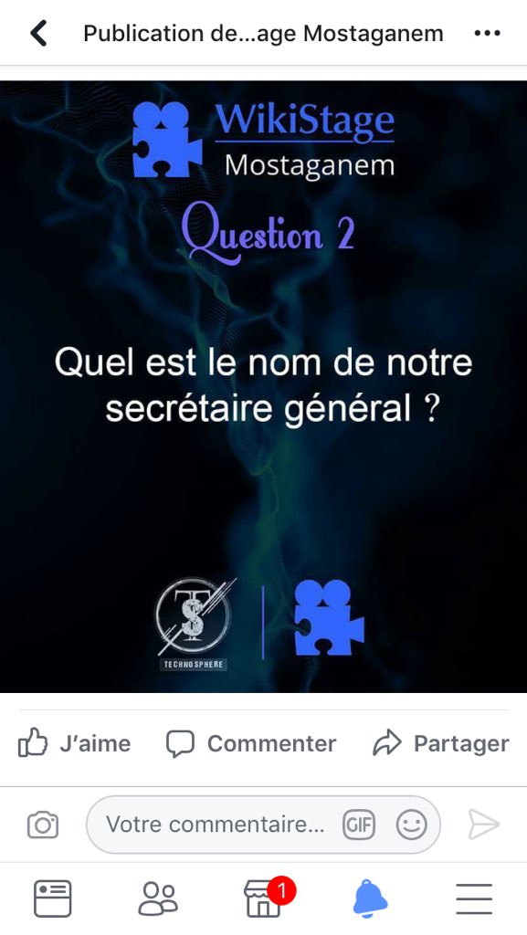 WikiStageMostag's tweet photo. La deuxième question :
#Wikistage_Mostaganem #First_Edition
#Wikistage_event #Ideas_For_Change
#TechnoSphere_Club
#Wikistage_Community
#Samedi_21_April_2k18 https://t.co/C6p9zP3snJ
