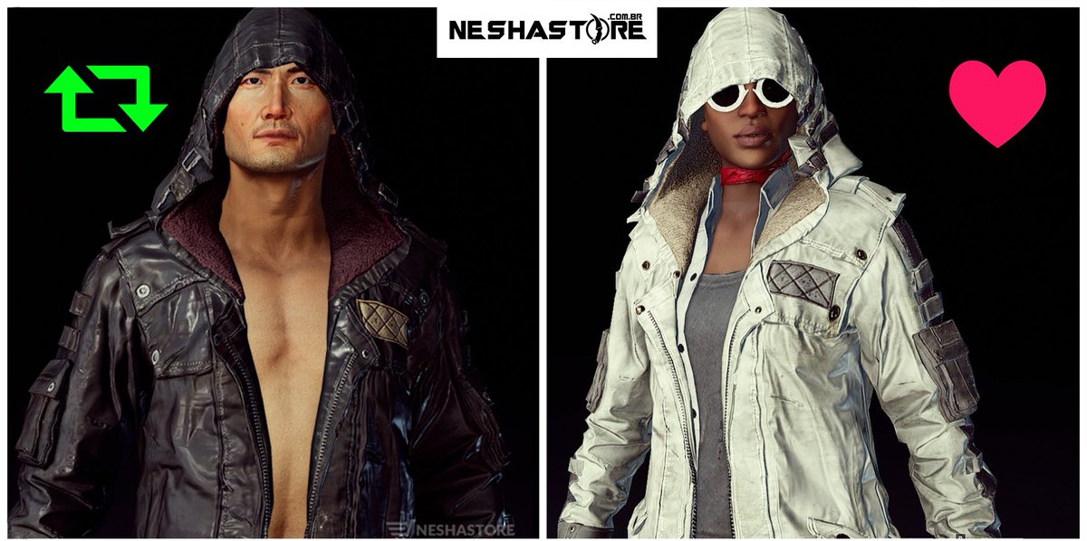 Neshastore's tweet photo. Eae galera!
Qual é a mais top?!

Leather Hoodie (Black) 🔁
ou 
Leather Hoodie (White) ❤

Comprou=Recebeu 
https://t.co/nShIFIiros
#NeshaPUBG https://t.co/CGxfPi9KBn