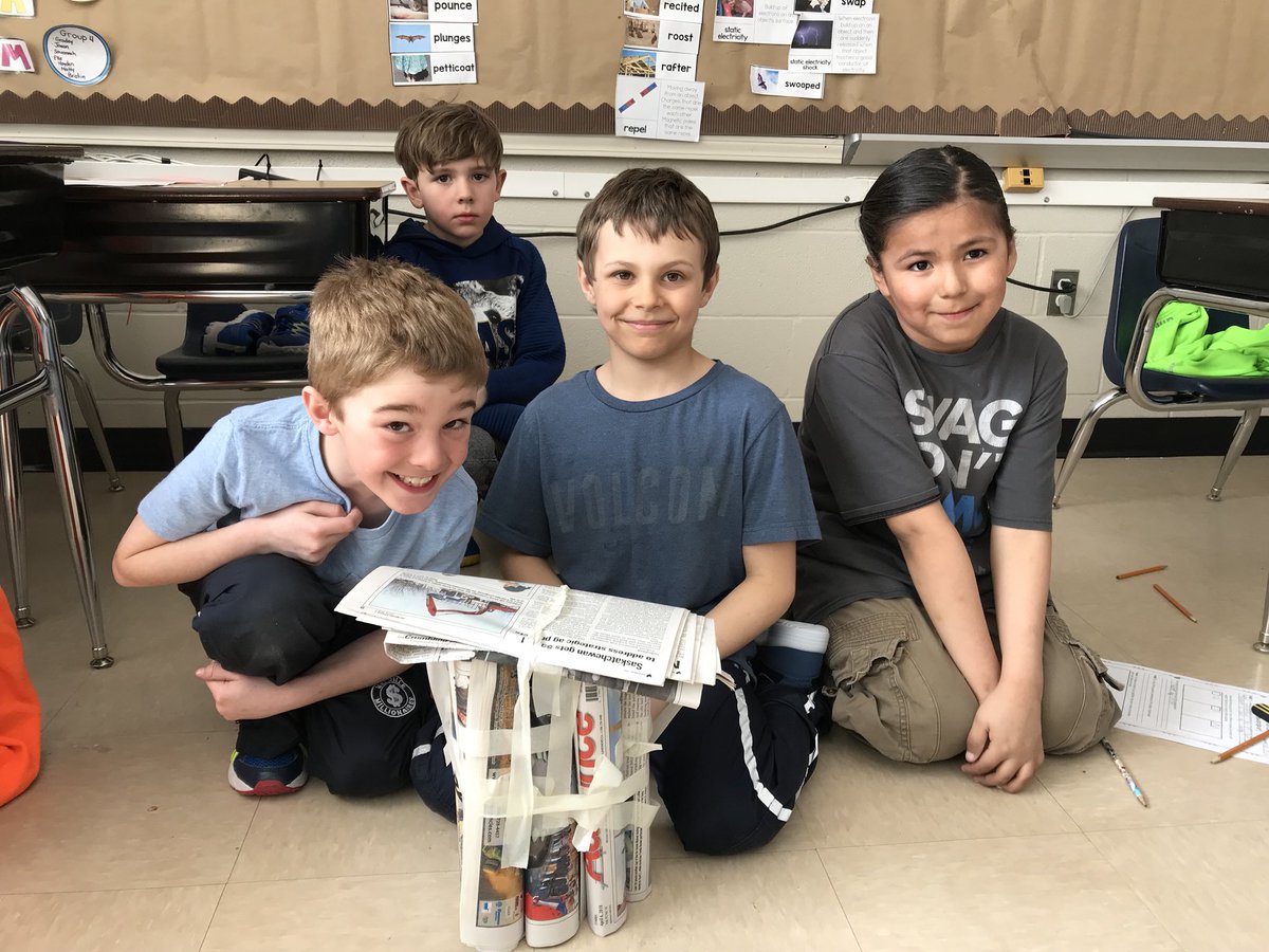 Another successful challenge by the 2/3 class. Newspaper and tape platform. @MillerSchoolSK #STEM