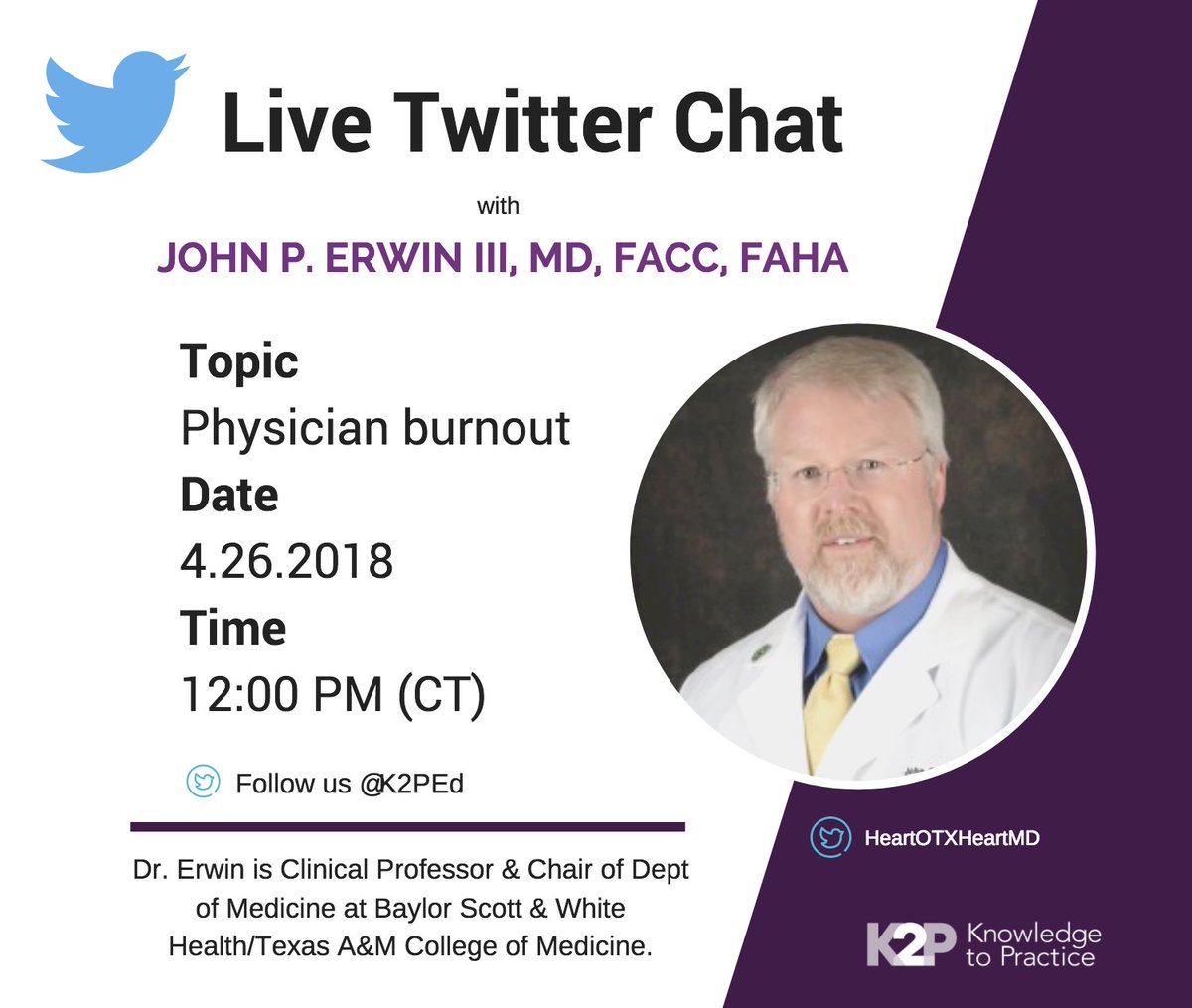 CurrentMD's tweet photo. We are excited to announce our first ever Live Twitter Chat going on Thursday, April 26th. We’re discussing Physician burnout with the one &amp; only, @HeartOTXHeartMD! #Physicianburnout https://t.co/uvH3gTu0ek