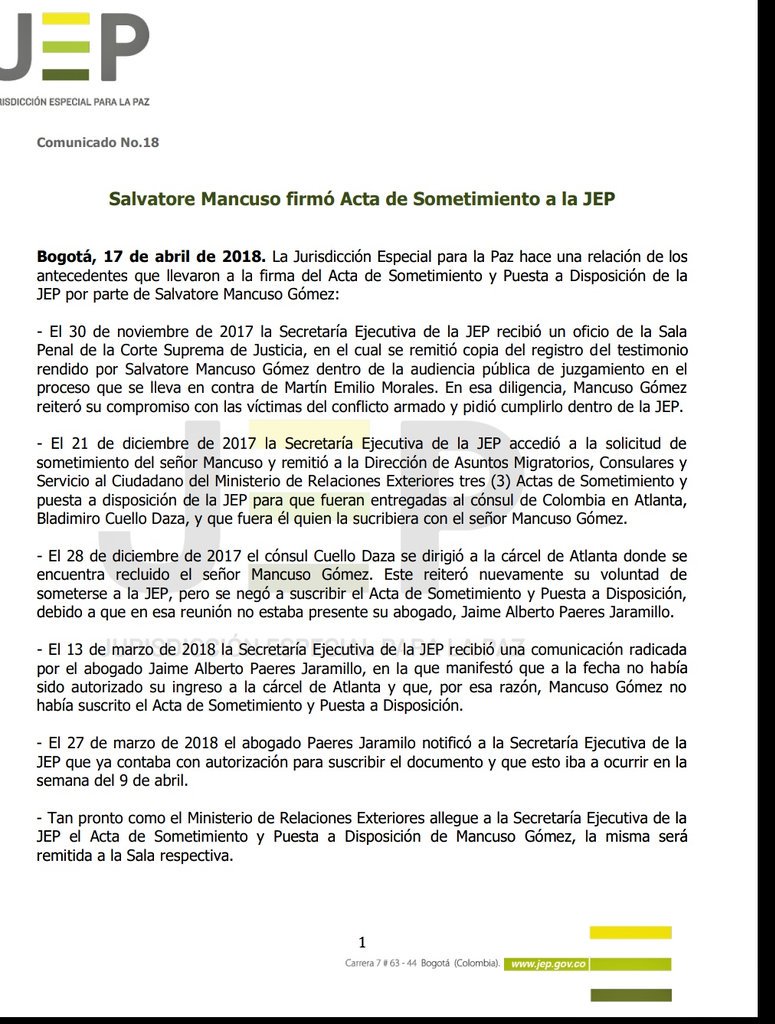 GermanCamiloH's tweet photo. Confirmado, Salvatore Mancuso a la JEP:
- Posibilidad real para conocer la verdad que merecen las víctimas.
- Oportunidad para que se sepa lo que políticos y empresarios implicados han querido mantener en secreto por tantos años. https://t.co/OJnPvFRv6G