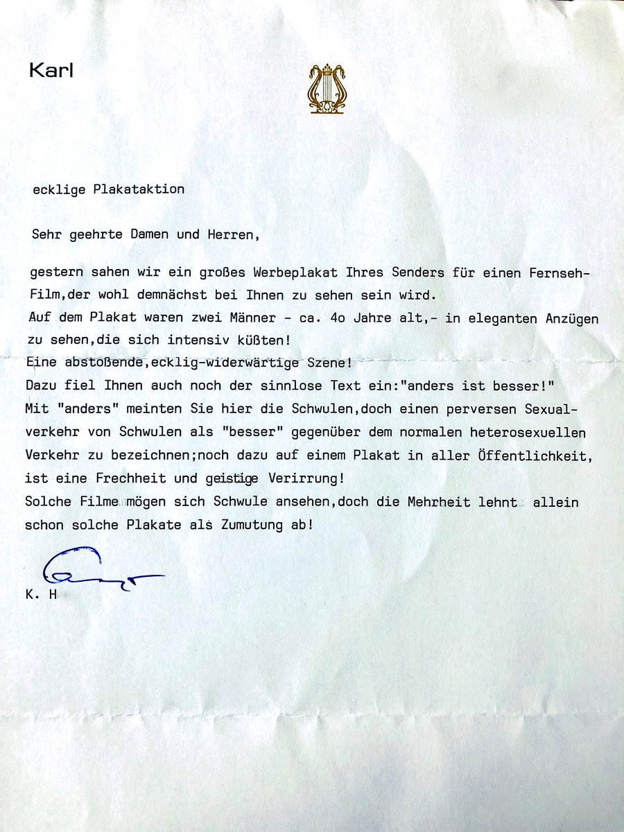 twitkalk's tweet photo. #schlefaz #OtherIsBetter #Tele5 #KnutschKerle 
Bester Brief(!) zum Thema 'Plakate mit alten Kerlen beim wilden Zungekuss'. 
Echt ecklig und eckelhaft so was! 
Wisst Ihr um welchen Film das auf dem Plakat ging? 
Nur damit ich nicht einschalte und mich vor Eckel übergebbe! https://t.co/rSYaeEzwvP