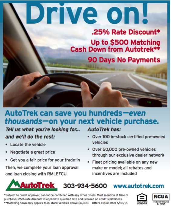 AffidianCU's tweet photo. Did You Know: RMLEFCU is partnering with @AutoTrek to save you hundreds, if not thousands, on your next vehicle purchase! Learn more here. https://t.co/EfuHwMZmcg #CreditUnion #AutoLoan #AutoTrek #RMLEFCU #CarBuying #NewCar #SaveMoney https://t.co/SzIOaLbRg7