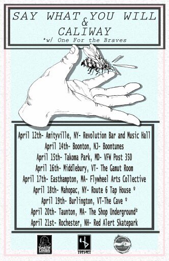 Hopping on this rad run with <a href="/swyw_band/">Say What You Will</a> and <a href="/CaliwayBand/">Caliway</a> tomorrow! Come out and catch us on the following dates! 

4/18 - Route 6 Taphouse - Mahopac,NY
4/19 - The Cave - Burlington, VT
4/20 - The Shop Underground- Tauton,MA

#poppunk #getstoked