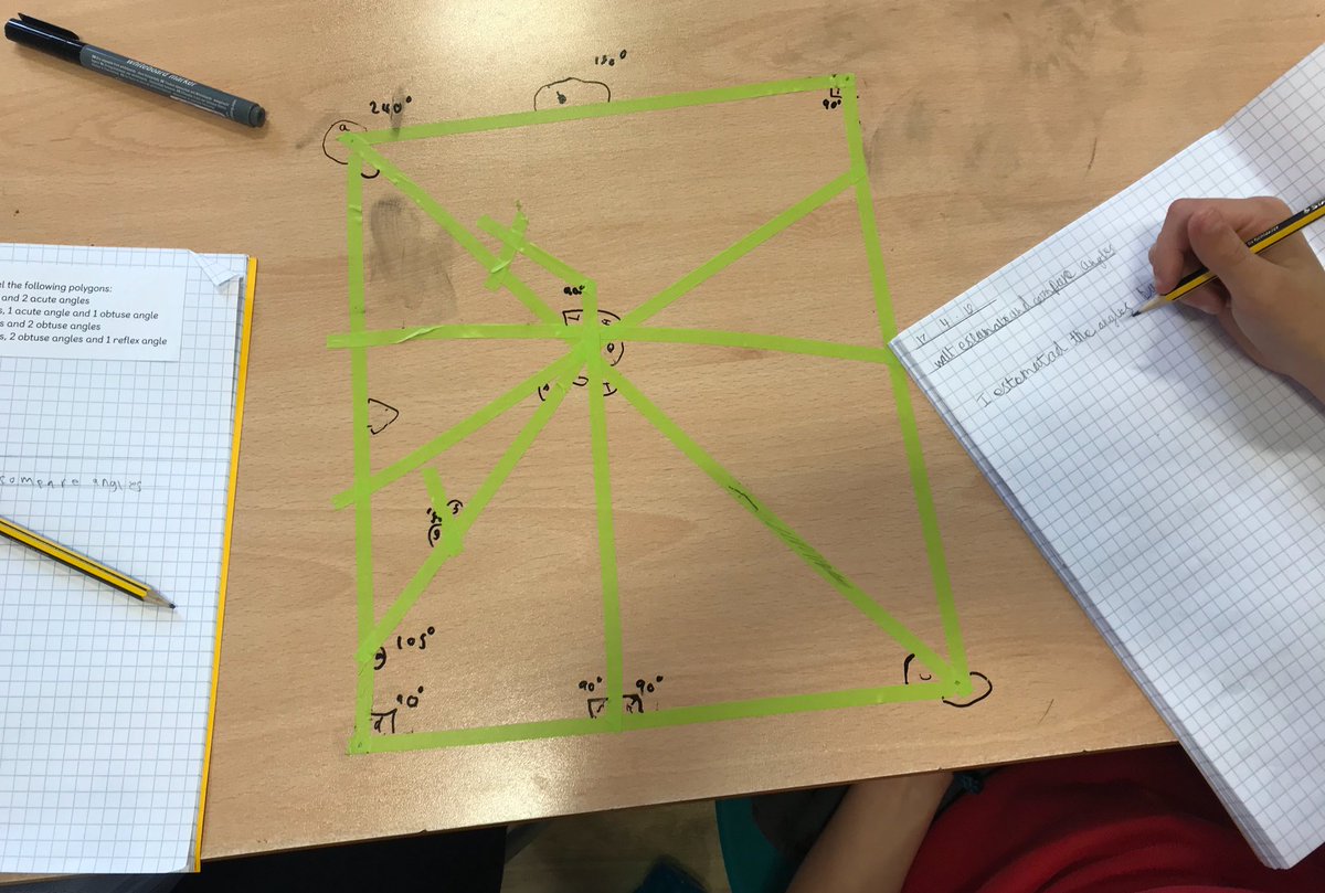 Today I introduced ‘Table Tuesdays’ which got a rather loud cheer. We then spent the lesson creating, estimating and labelling angles ON OUR TABLES. #MathsThisWeek #PrimaryRocks #Year5