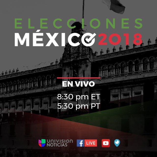 UnivisionAM's tweet photo. ¿Cómo ven los jóvenes las elecciones en México y qué se puede esperar del primer debate presidencial este domingo? Esta noche @alejandrornews discute el tema, desde la Ciudad de México, a las 8:30pm ET/7:30pm CT/5:30pm PT EN VIVO en Facebook, Periscope y YouTube de @UniNoticias . https://t.co/G4lnAjHSEf