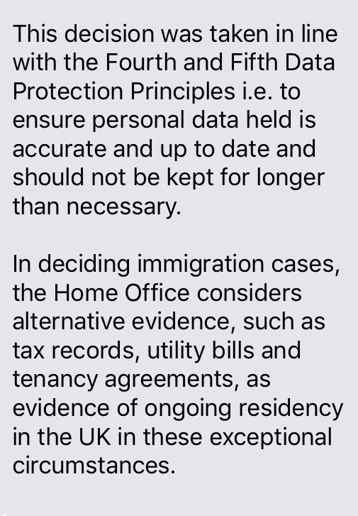 Peston's tweet photo. This Home Office justification for destroying Windrush generation arrival records contains a glaring internal contradiction - because the records were useful to the immigrants whose rights were impaired by their destruction https://t.co/lIN1tk5ve0