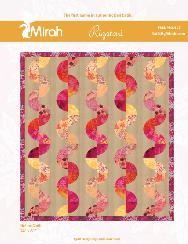 CadorTextiles's tweet image. The Helios collection by #BatikbyMirah is shipping to stores now! Here Helios is shown being used in Rigatoni, a #freeproject designed by @HeidiHappenings . Visit your LQS and ask about getting a copy today!