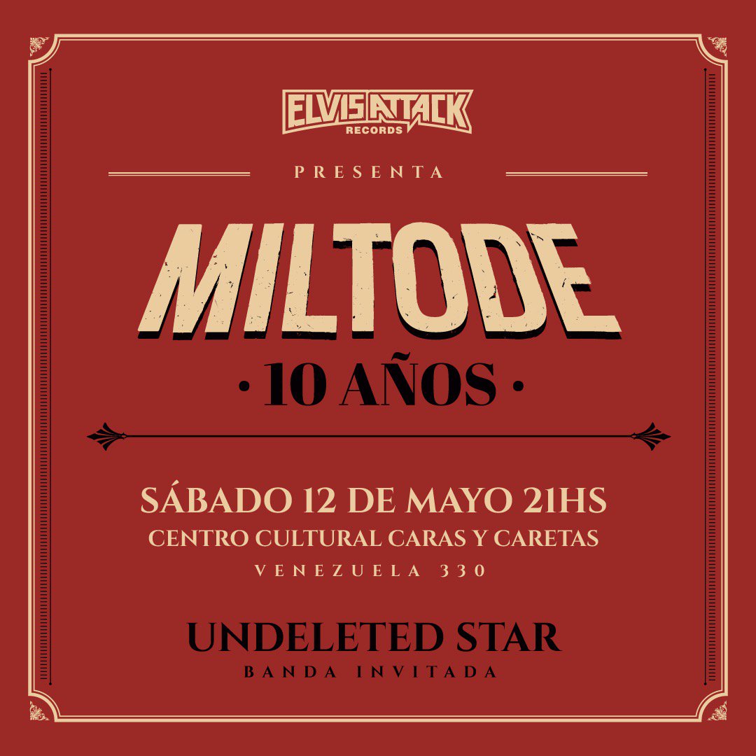 [AGENDA] <a href="/Miltodetrio/">Miltode</a> cumple 10 años y lo festeja a lo grande en Salas Caras y Caretas
12 de Mayo, 21hs