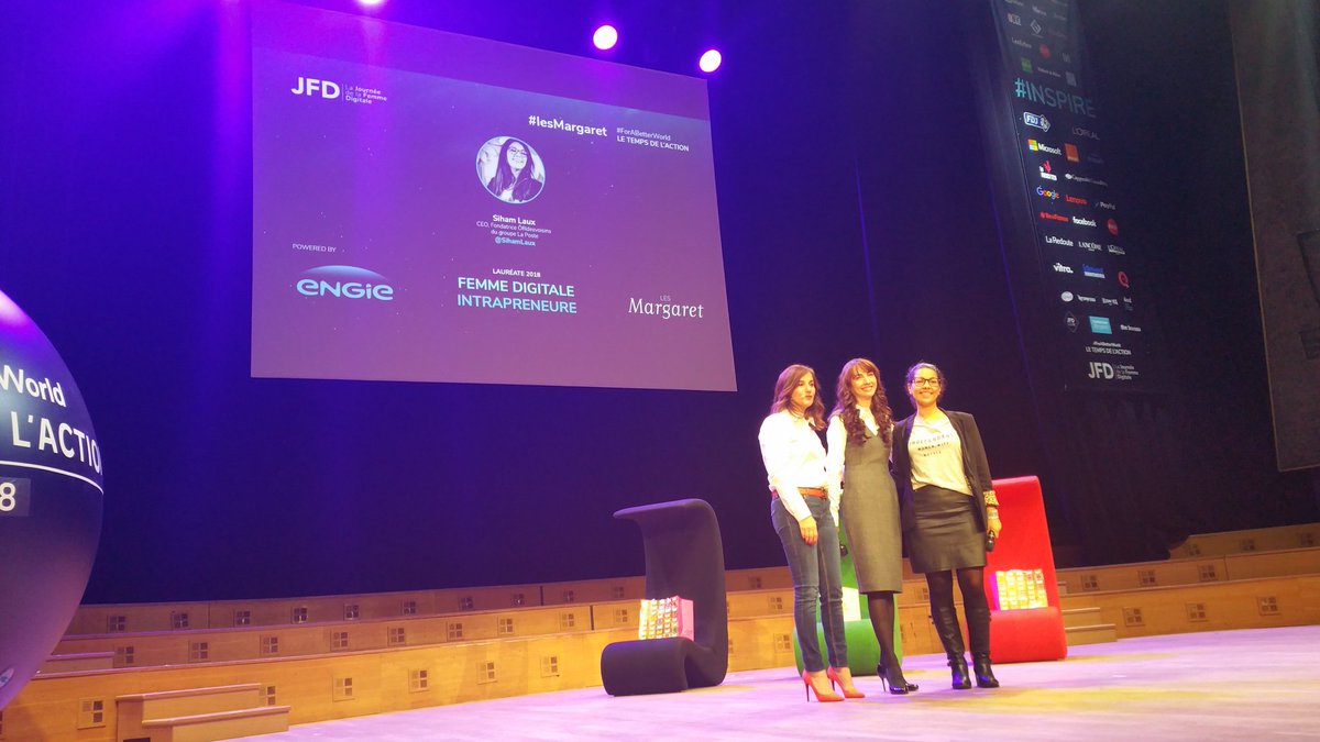 Innovate4ever's tweet photo. Bravo aux Lauréates des Prix #LesMargaret de la #JFD18: @LucieBasch, Directrice de @TooGoodToGo_Fr , @SihamLaux CEO de @ofildesvoisins du Groupe Laposte et @CelineBardet Fondatrice de l'ONG We Are Not Weapons of War. De beaux parcours  et des initiatives à fort impact social #RSE https://t.co/tmBKydVNMN