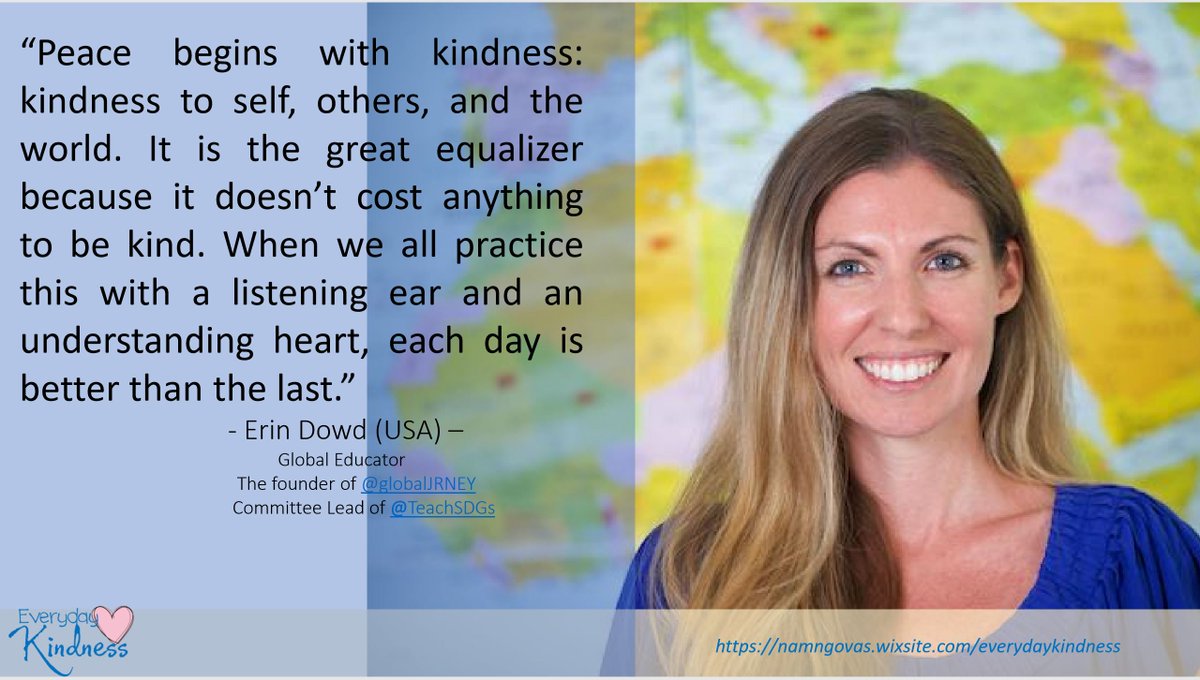 mrnamvas's tweet photo. "Peace begins with kindness: kindness to self, others, and the world. It is the great equalizer because it doesn’t cost anything to be kind. When we all practice this with a listening ear and an understanding heart, each day is better than the last." https://t.co/qzcyrNv3R1 https://t.co/D5Zu3yt0Qg