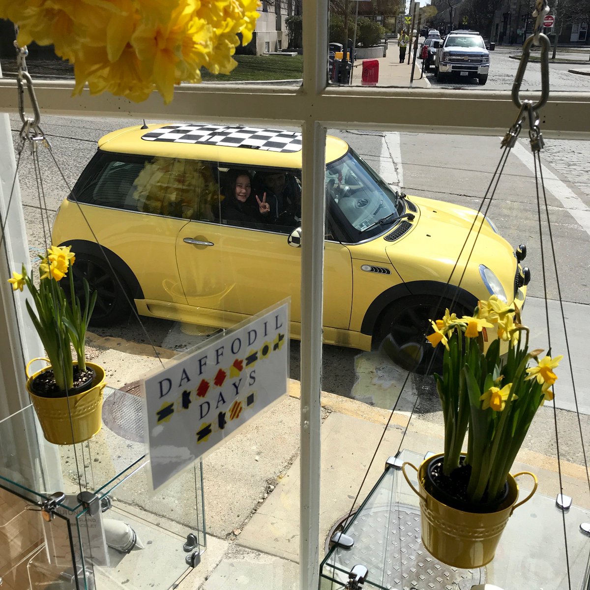 StyleNewport's tweet photo. We are serious about decorating for Newport Daffodil Days! Our customers joined in on the fun with their YELLOW MINI! @CooperMiniLtd @MINI #daffodillion #daffodils #daffydays #nptrightnow #newportri #newport #sayitinsignalflags #signalflags #minicooper #yellowmini https://t.co/CEJ01rEfHI