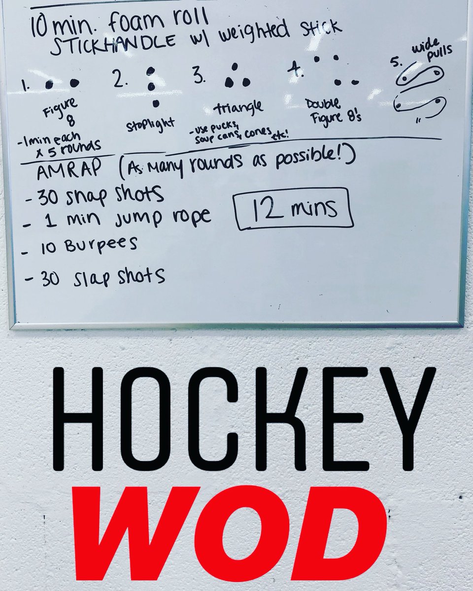 BreakawayTN's tweet photo. HOCKEY WOD‼️ 
-Use Swiss ball, golf ball, stickhandling ball, Green Biscuit..etc.
- Use pucks, soup cans, gloves, cones, anything as obstacles 

1min each pattern 
Repeat x 5 (try with weighted stick)

AMRAP
12 mins

30 snapshots
1 min jump rope
10 burpees
30 slapshots https://t.co/hJISNcz50g