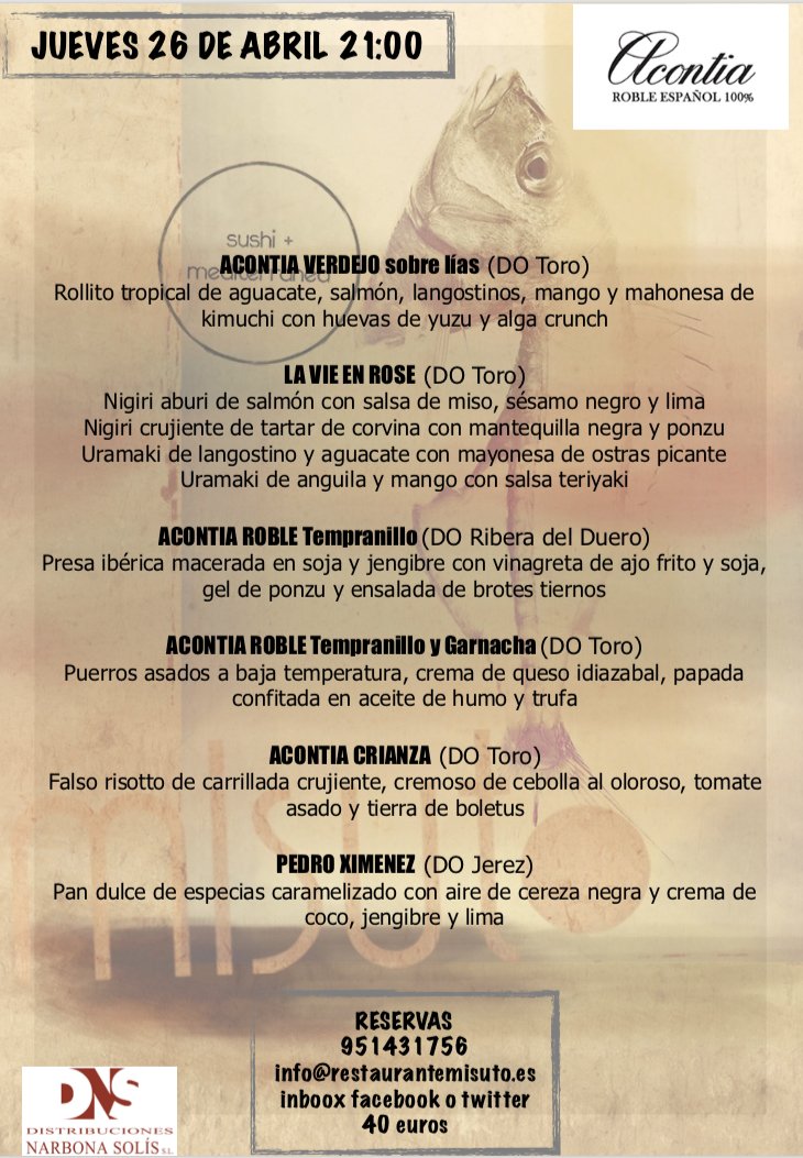 26 de abril, 21hs. Cata Maridaje con los enormes vinos de @VinoAcontia  de <a href="/DORibera/">Ribera Del Duero</a> y <a href="/VinodeToro/">D.O. Toro</a> de la mano de su enologa Maite Geijo y nuestro gran Alejandro Salido Cordero en fogones. Gracias @disnarbonasolis