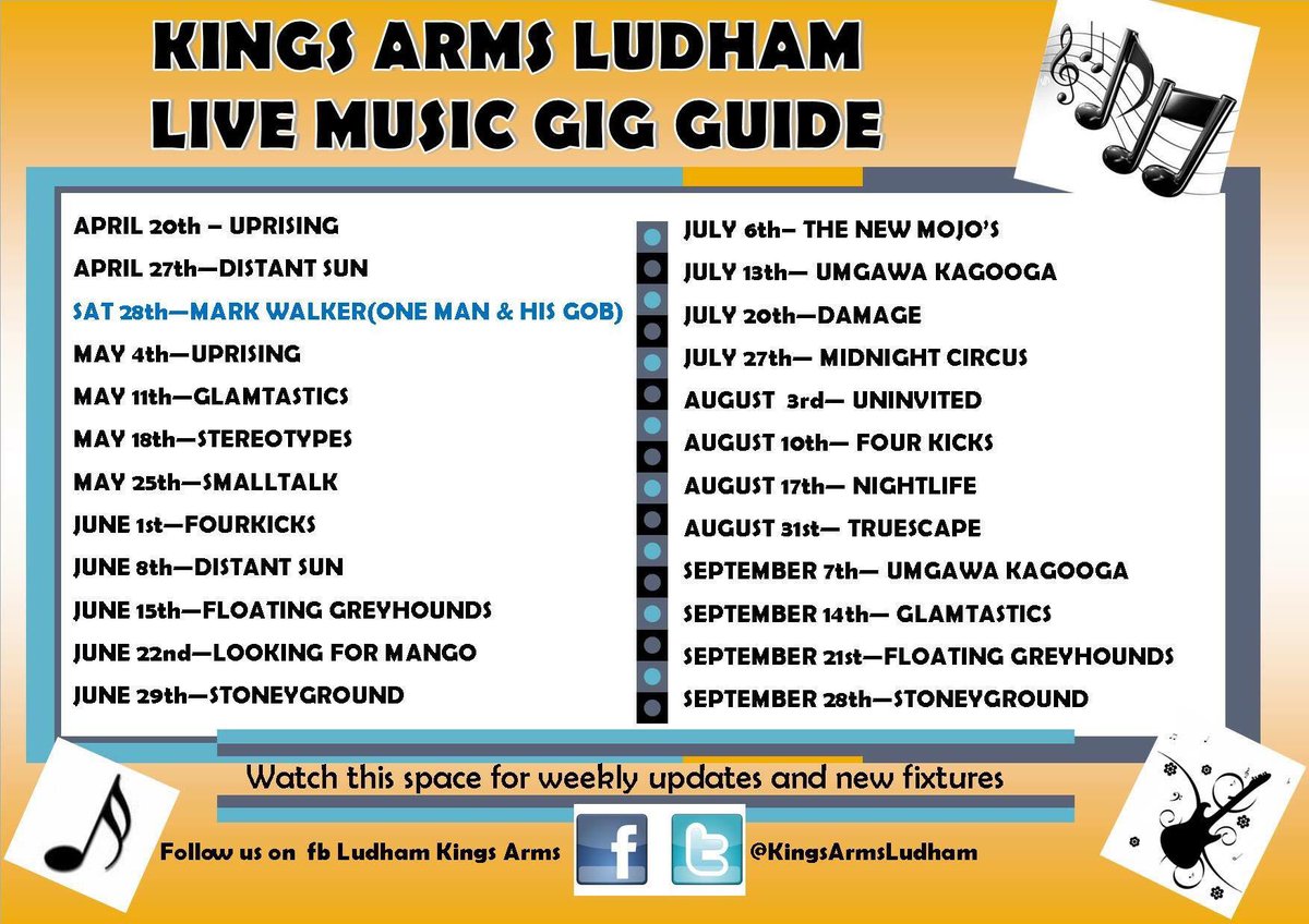 Live acts coming soon to ka <a href="/HorningSC/">Horning Sailing Club</a> <a href="/LovetheBroads/">LovetheBroads</a> <a href="/TheGoodDogGuide/">The Good Dog Guide</a> <a href="/NR29guide/">Sarah</a> <a href="/HallFarmcottag/">Hall Farm Cottages, Weddings & Events</a> <a href="/SocialInNorfolk/">Social In Norfolk</a> <a href="/jbboats/">John Buchanan</a> <a href="/thenfkbroads/">The Norfolk Broads</a>
