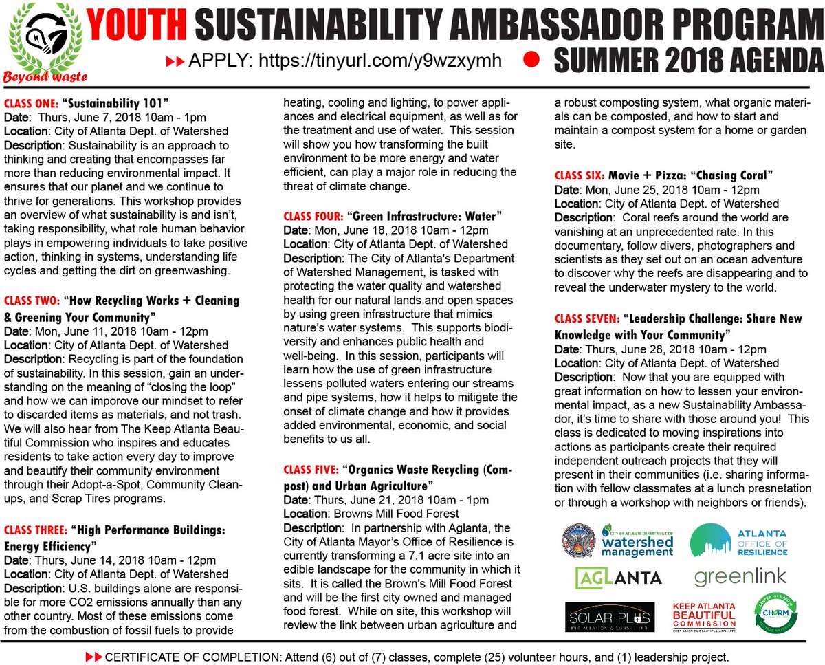 ATLResilience's tweet photo. Summer 2018 YOUTH Sustainability Ambassador Program, anyone?  Send your rising 10-12 grades and college freshmen who are interested in learning more about the environment and career paths here >> https://t.co/FdQ1rqaCBr Questions? Natasha Dyer | 404-546-1764 | NDyer@AtlantaGa.gov https://t.co/N4Gg6WOsJS