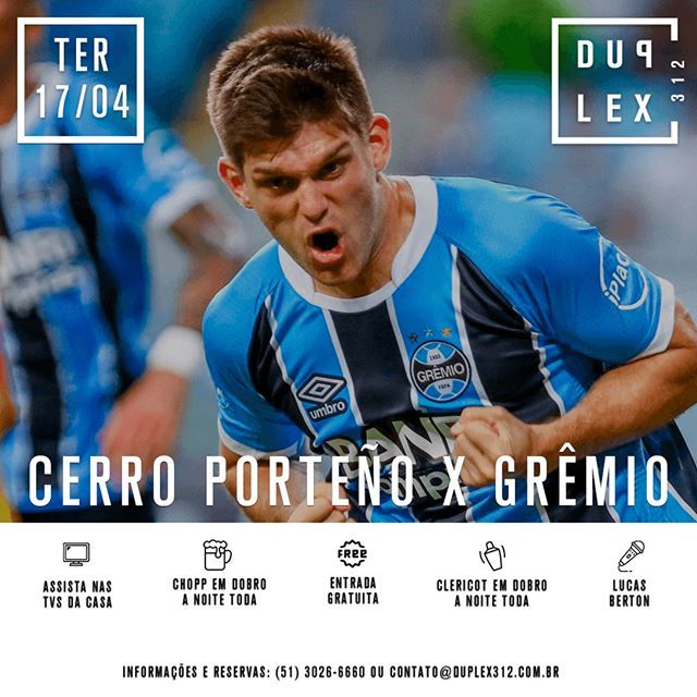 duplex312's tweet photo. A noite desta terça promete! Confira: 
1 - Cerro Porteño x Grêmio nas TVs! 
2 - Chopp em dobro a noite toda!
3 - Clericot em dobro a noite toda!
4 - Entrada gratuita a noite toda!
5 - Lucas Berton acústico
6 - Novos hambúrgueres no cardápio

#VemProDuplex https://t.co/97YEgch5Ac https://t.co/kbykZiMRqh