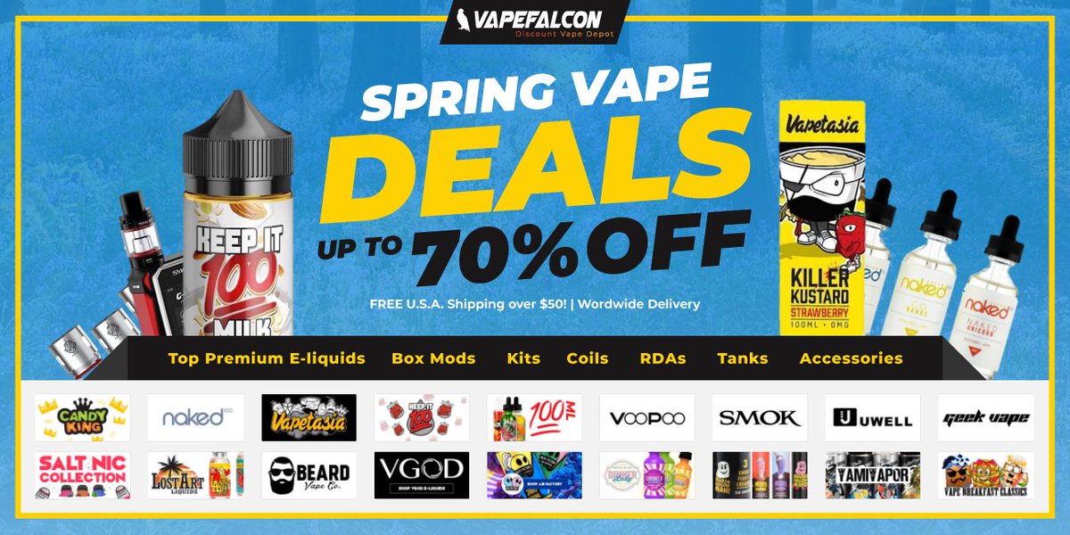 vapefalcon's tweet photo. 2018 Spring #Vape Deals continue! 

https://t.co/1rKZfOsZvi

#vapefam #vapelife #notblowingsmoke #ejuice https://t.co/xoeUtQ3Fpw