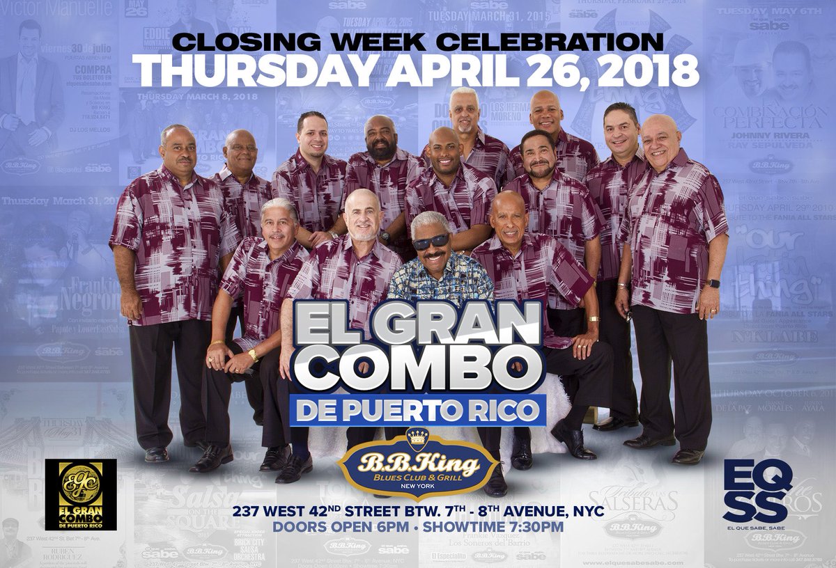 richieperc's tweet photo. @BBKingBluesNYC is closing it’s doors with #SalsaLegends #ElGranCombo in New York City Thursday April 26, ...Spread the word #ClosingWeekCelebration 

El famoso club BB King cerrando con El Gran Combo de PR el jueves 26 de abril, Salseros No Te Quedes Sin Bailar 🎺🎼🎷🎹🇵🇷 https://t.co/dsvnyZ5IJ8