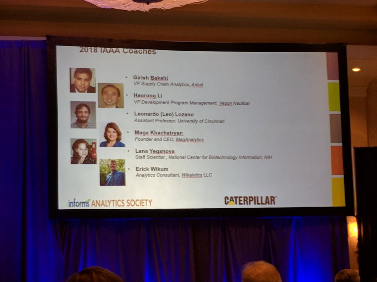 magakh's tweet photo. Thanks for recognizing me as a coach in 2018 Caterpillar and INFORMS Analytics Society Innovative Applications in Analytics competition.
Congratulations to the winning team from Northwestern University and all finalists. #2018Analytics https://t.co/KY7XSP0c9F