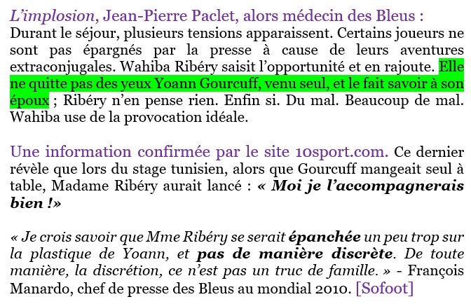 Mme Ribéry, récemment faite cocue par Zahia, exprime son faible pour Gourcuff. Ribéry ne supporte pas, elle le sait.Ribéry est blessé dans sa virilité par sa femme. 