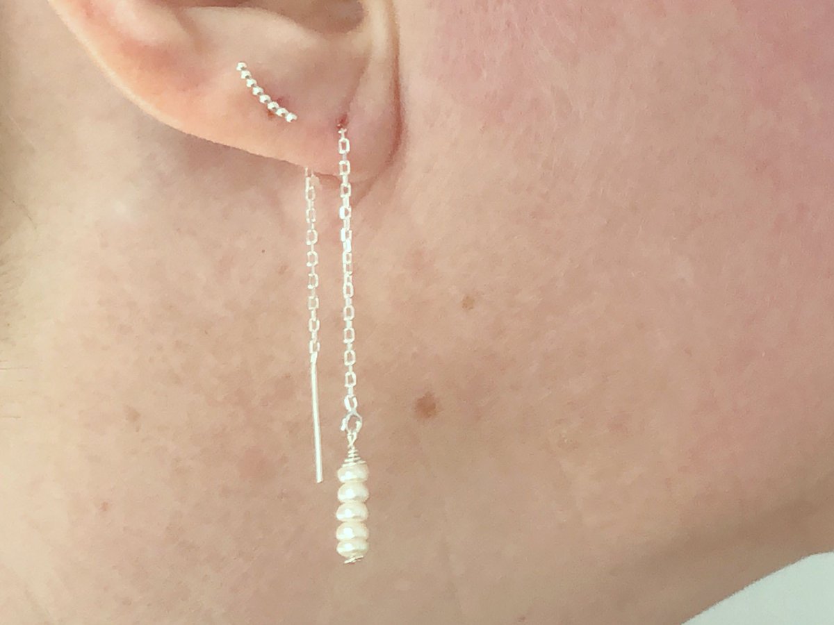 SilverSculptor's tweet photo. #Pearl earring threaders available at @ShopLoveLocked https://t.co/mRkCIDNreo