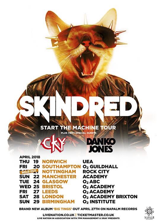 RealRockShow's tweet photo. New vid ‘That’s My Jam’ out today @Skindredmusic
https://t.co/lsYKQkvRHE
UK Tour kicks off at Norwich UEA this Thursday w/ support from @ckymusic + @dankojones 👌
Album drops April 27. #keepitreal #newmusic #BigTings #realbanger https://t.co/T6fK5C1FFC
