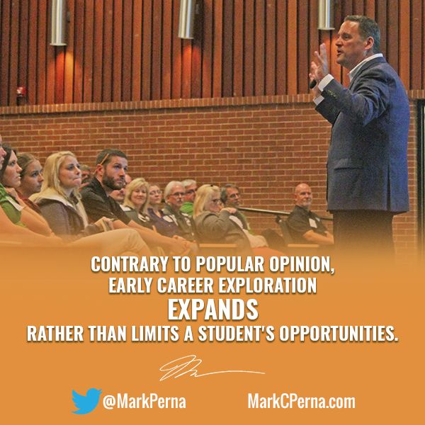 MarkPerna's tweet image. For too long, we’ve battled the idea that #students who participate in a #careerprogram during their #highschool years have limited their future options and opportunities by doing so. I believe it’s time to change the narrative and tell that story. #EducationWithPurpose