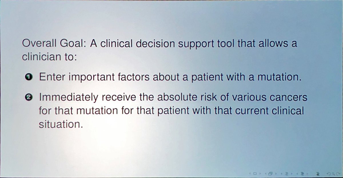 aftimosp's tweet photo. G. Parmigiani presents the ask2me tool, allowing the risk calculation for cancer susceptibility genes but also showing management strategies based on guidelines #AACR18 https://t.co/0zYi030IpV