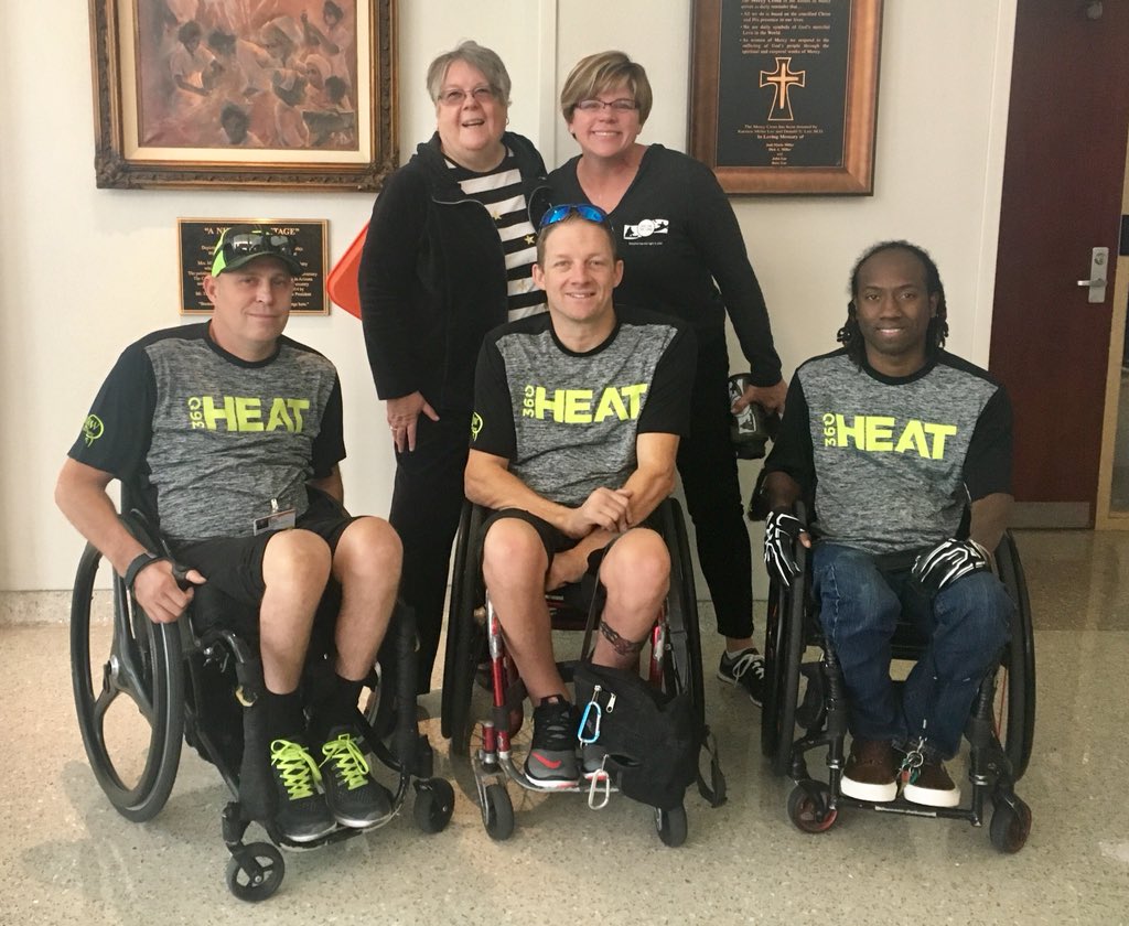 BarrowNeuro's tweet photo. The @ability360 Phoenix Heat #wheelchairrugby team visited Barrow to hand out tickets to the @USQRA Nationals in #Phoenix this week. Barrow is a sponsor for the athletes, who are also peer mentors for #BarrowConnection. Come cheer them on! Info: https://t.co/Bke8tyRj7o https://t.co/gutw47QsUl