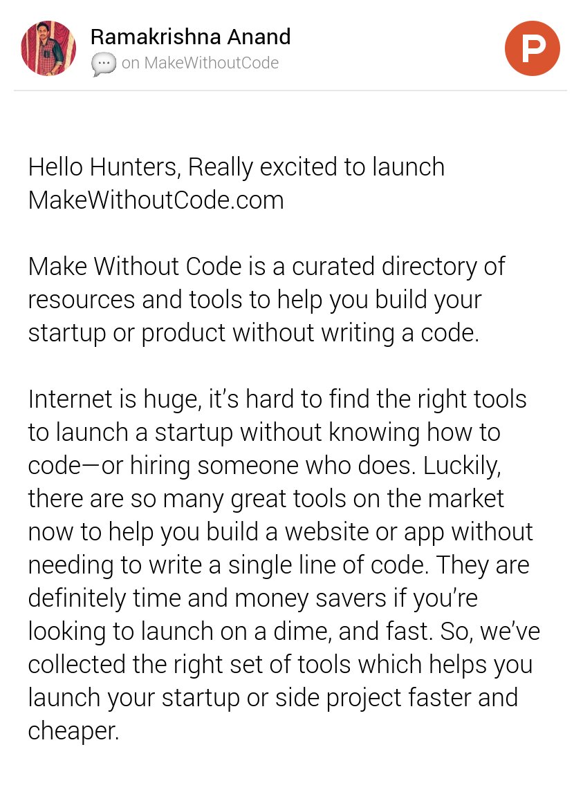 jranandj's tweet image. My thoughts on MakeWithoutCode on @ProductHunt producthunt.com/posts/makewith…